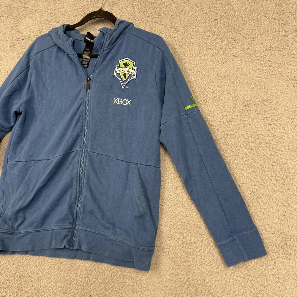 Seattle Sounders FC Sweatshirt Youth Large‎ Boys Blue MLS Soccer Full Zip Adidas